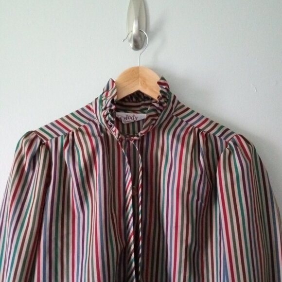 JODY High Collar Long Sleeve Striped Blouse - Picture 2 of 4